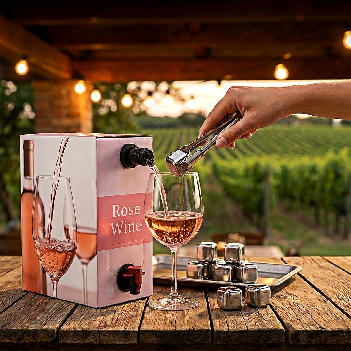 Chilling a glass poured from boxed wine