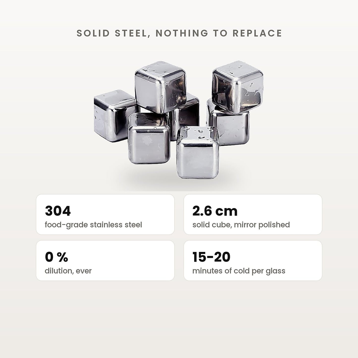 Food-grade 304 steel, 2.6 cm solid cube