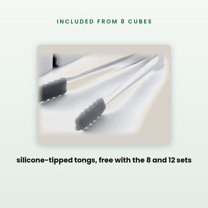 Free silicone-tipped tongs with the 8 and 12 sets
